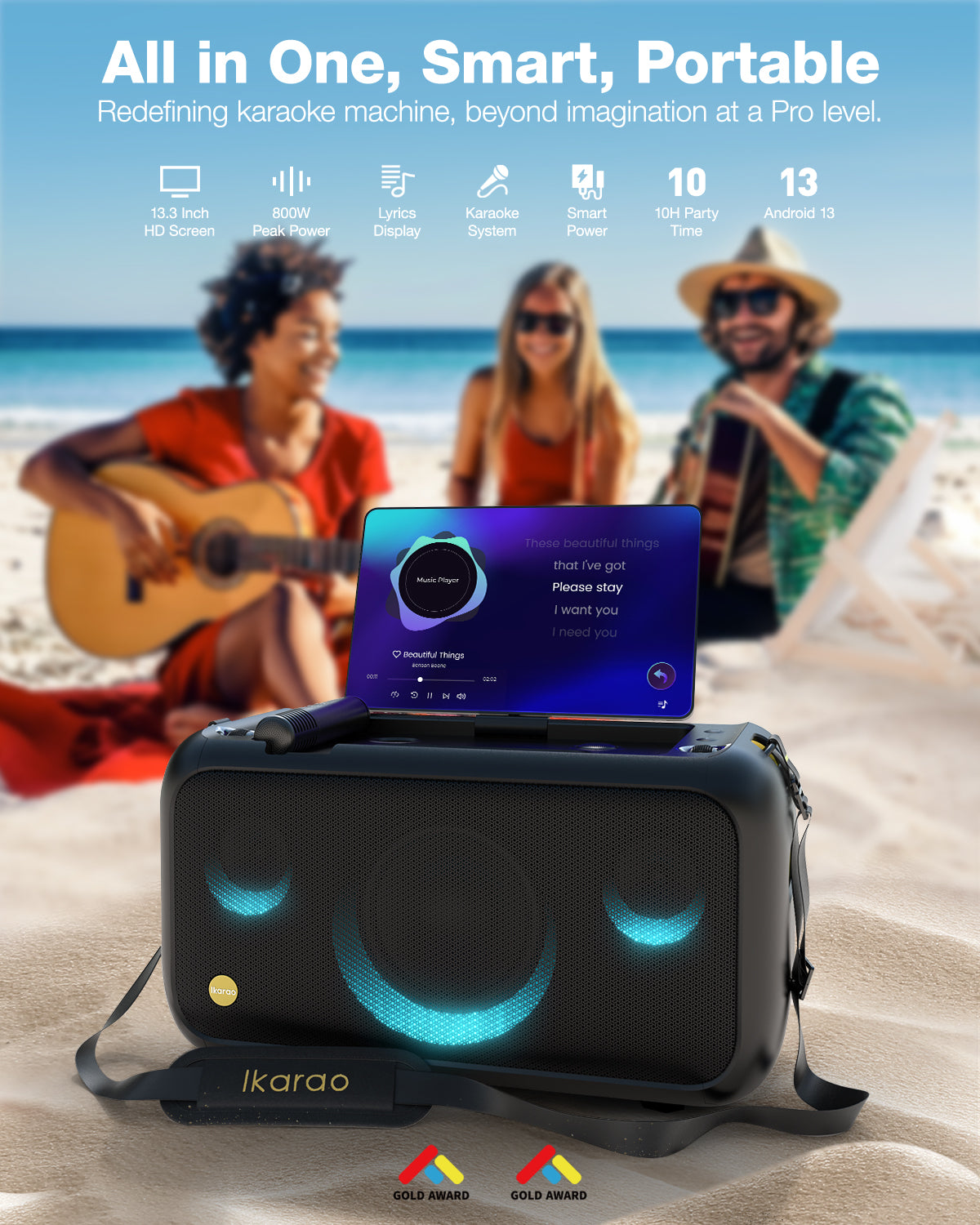 Ikarao BREAK X1 Portable 800w Karaoke Machine with 13.3" Display "AVAILABLE NOW!"