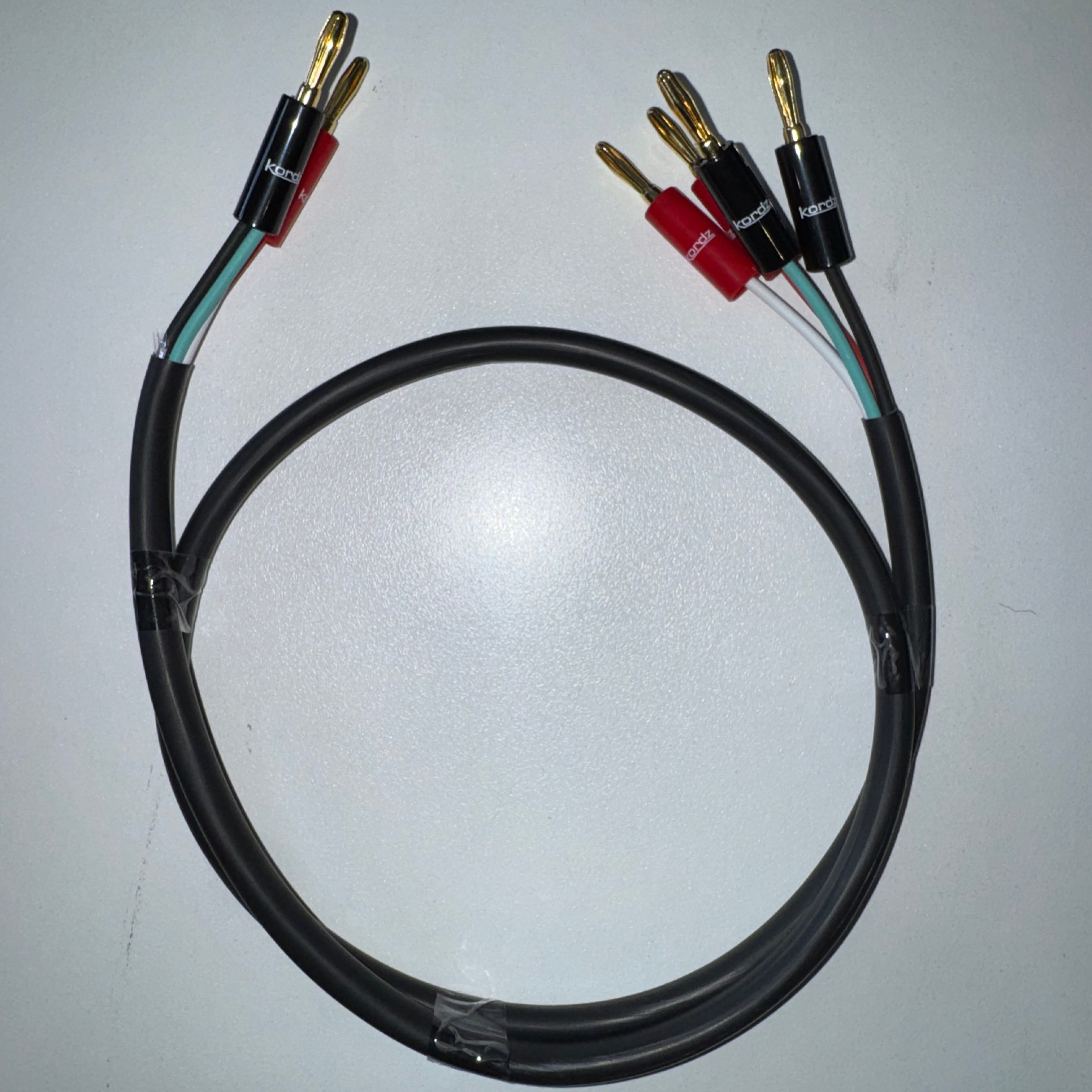 TIERIUM Speaker Wire – 12AWG 4-Conductor (4C) – Pre-Terminated with Kordz Banana Plugs