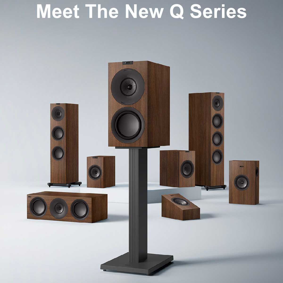 KEF Q Concerto Meta 3-Way Bookshelf Speakers w/ SQ1 Speaker Stands - Satin Black | Satin White | Walnut