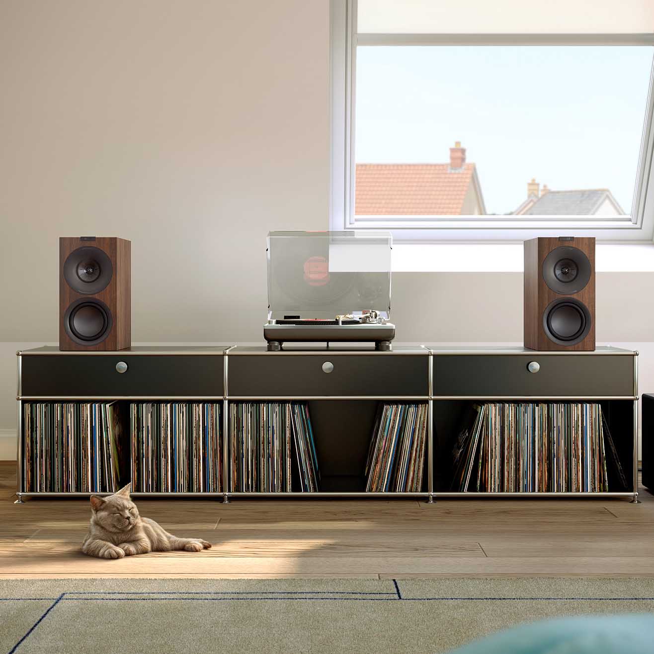 KEF Q Concerto Meta 3-Way Bookshelf Speakers w/ SQ1 Speaker Stands - Satin Black | Satin White | Walnut