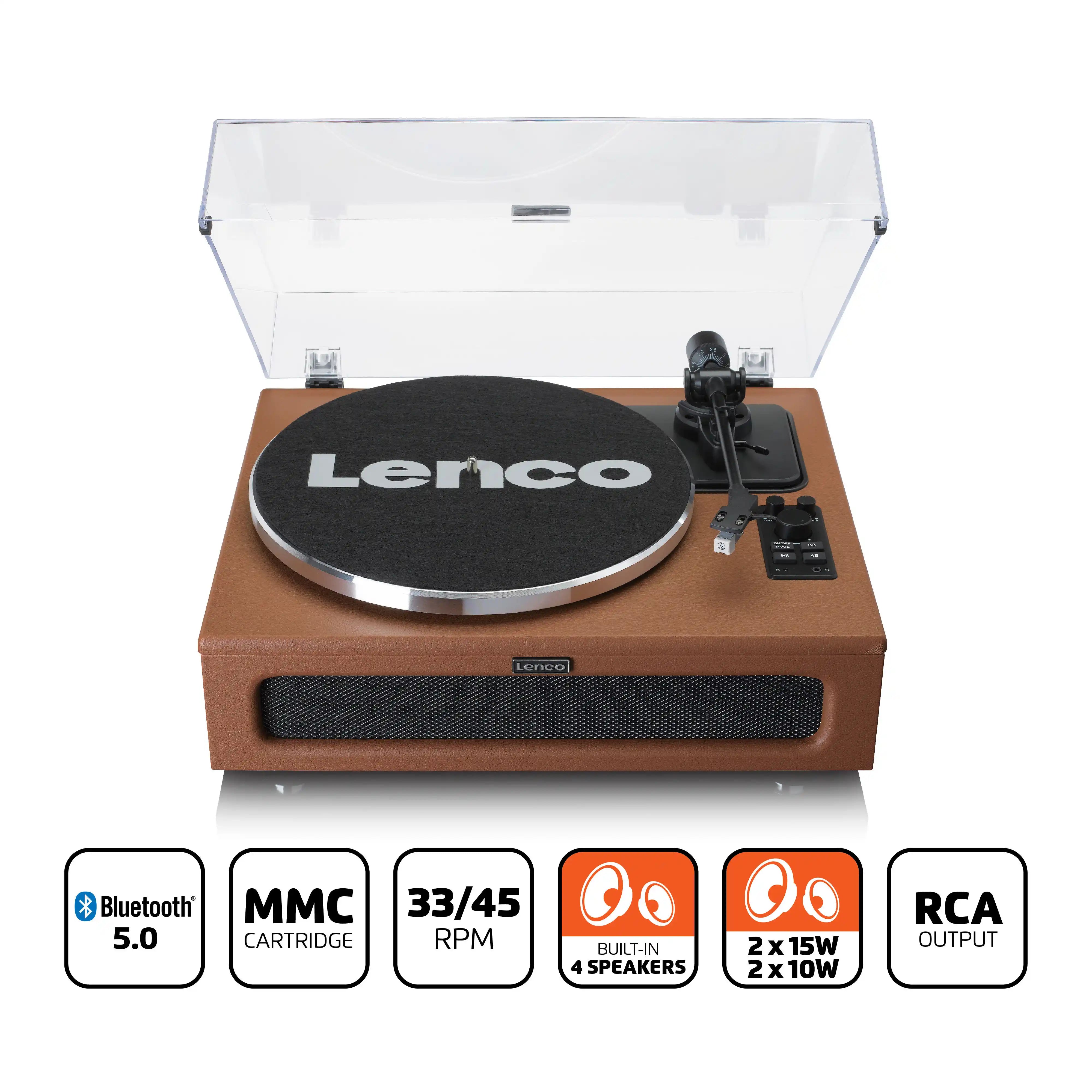 Lenco LS-430 Leather Turntable with 4 built-in bluetooth speakers 50W RMS