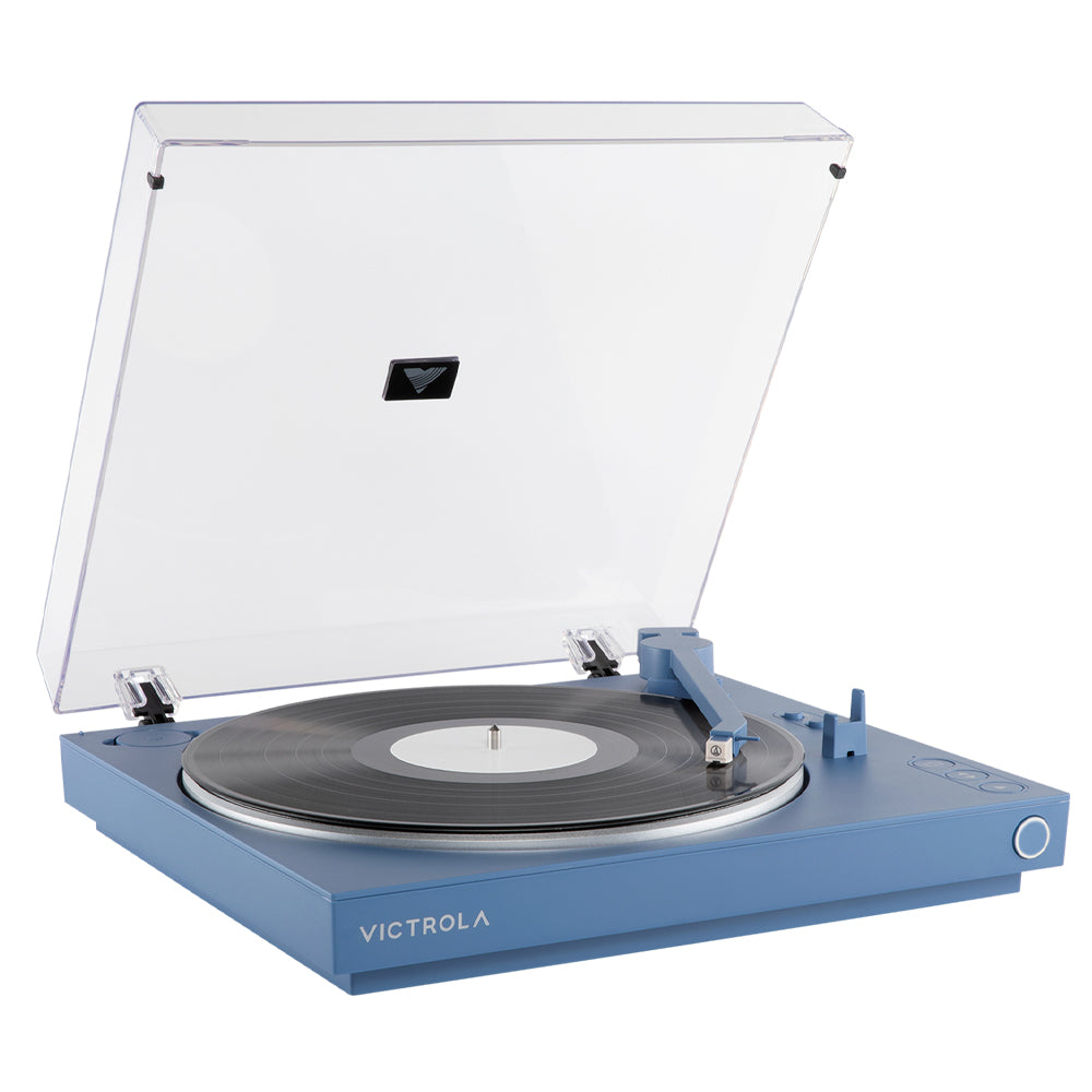 Victrola Automatic Turntable + Victrola Tempo Bookshelf Speakers Bundle - Blue