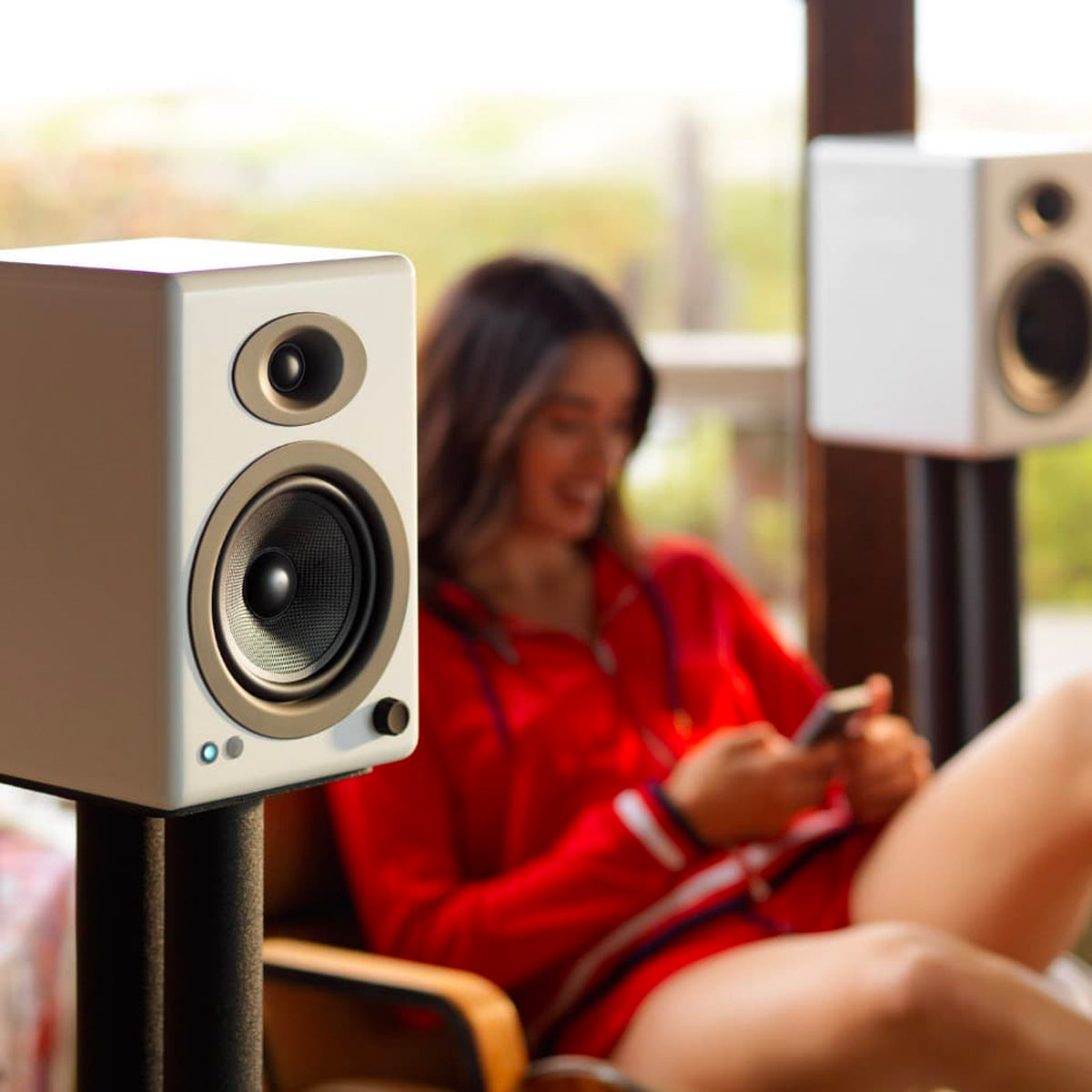 Audioengine A5+ Powered Wireless Speakers - High Gloss White - The Audio Experts