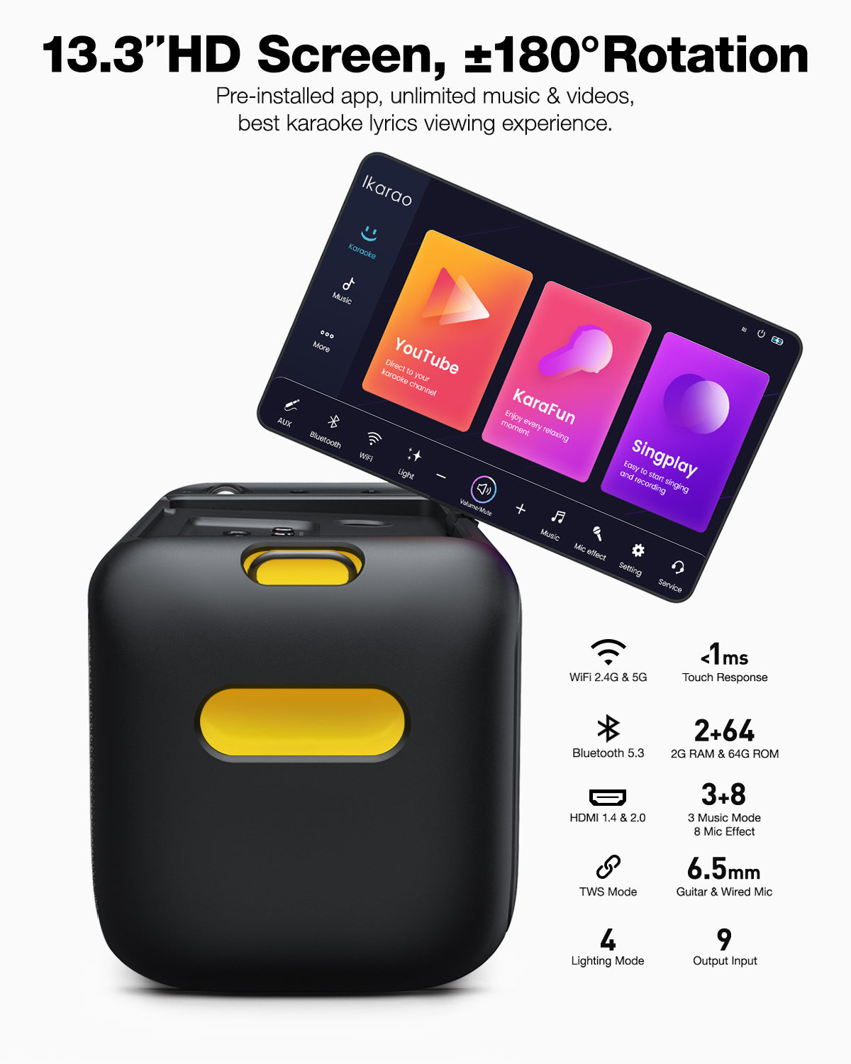 Ikarao BREAK X1 Portable 800w Karaoke Machine with 13.3" Display "AVAILABLE NOW!"