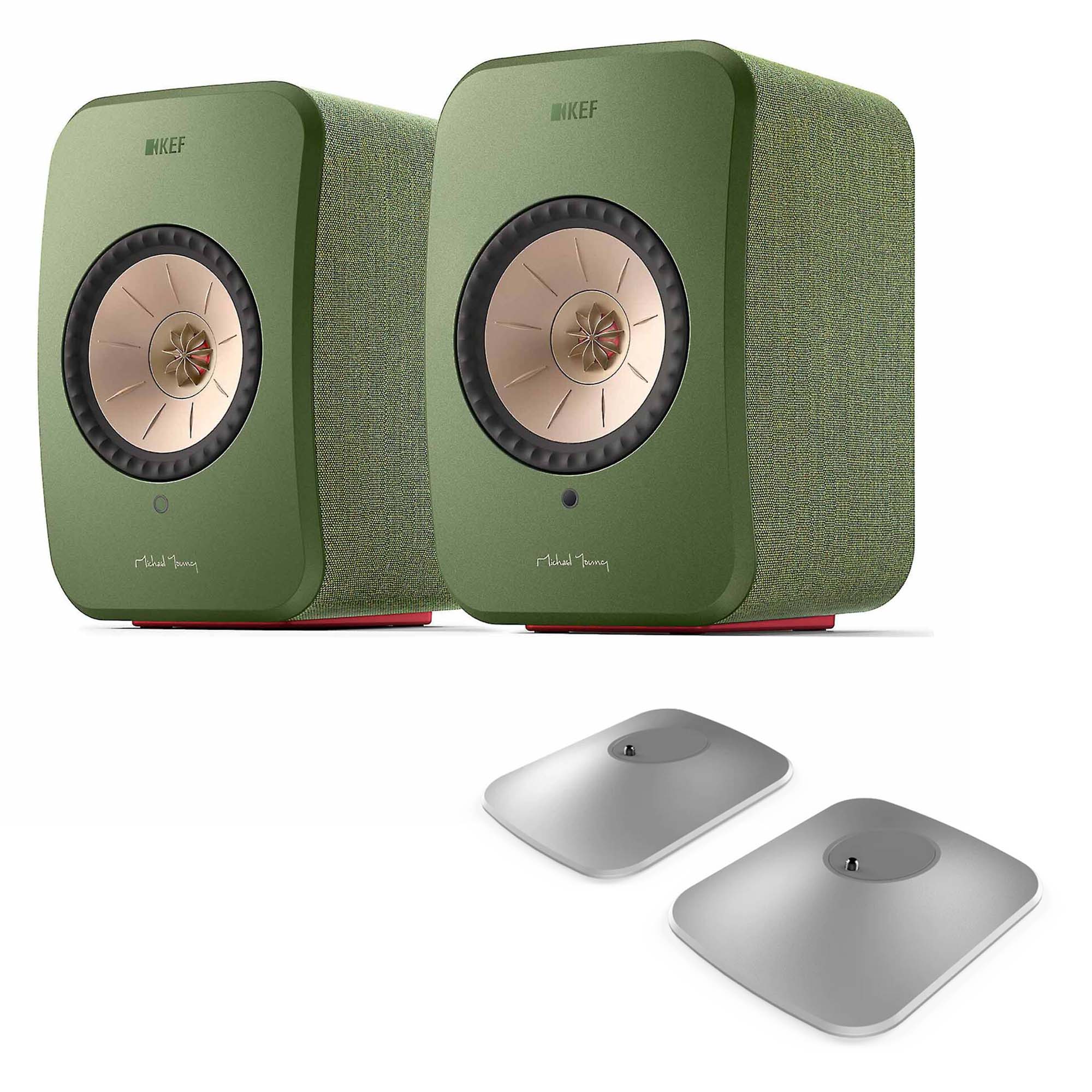 KEF LSX II Wireless Bookshelf Speakers - Olive Green