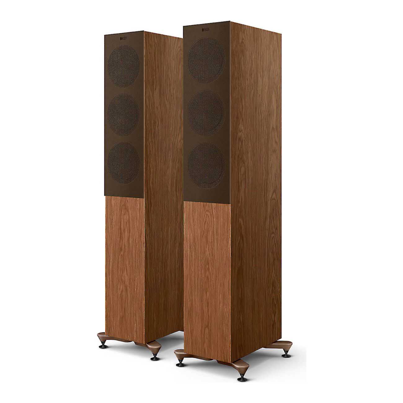 KEF R5 Meta 3-way Floorstanding Speakers with grills - Walnut