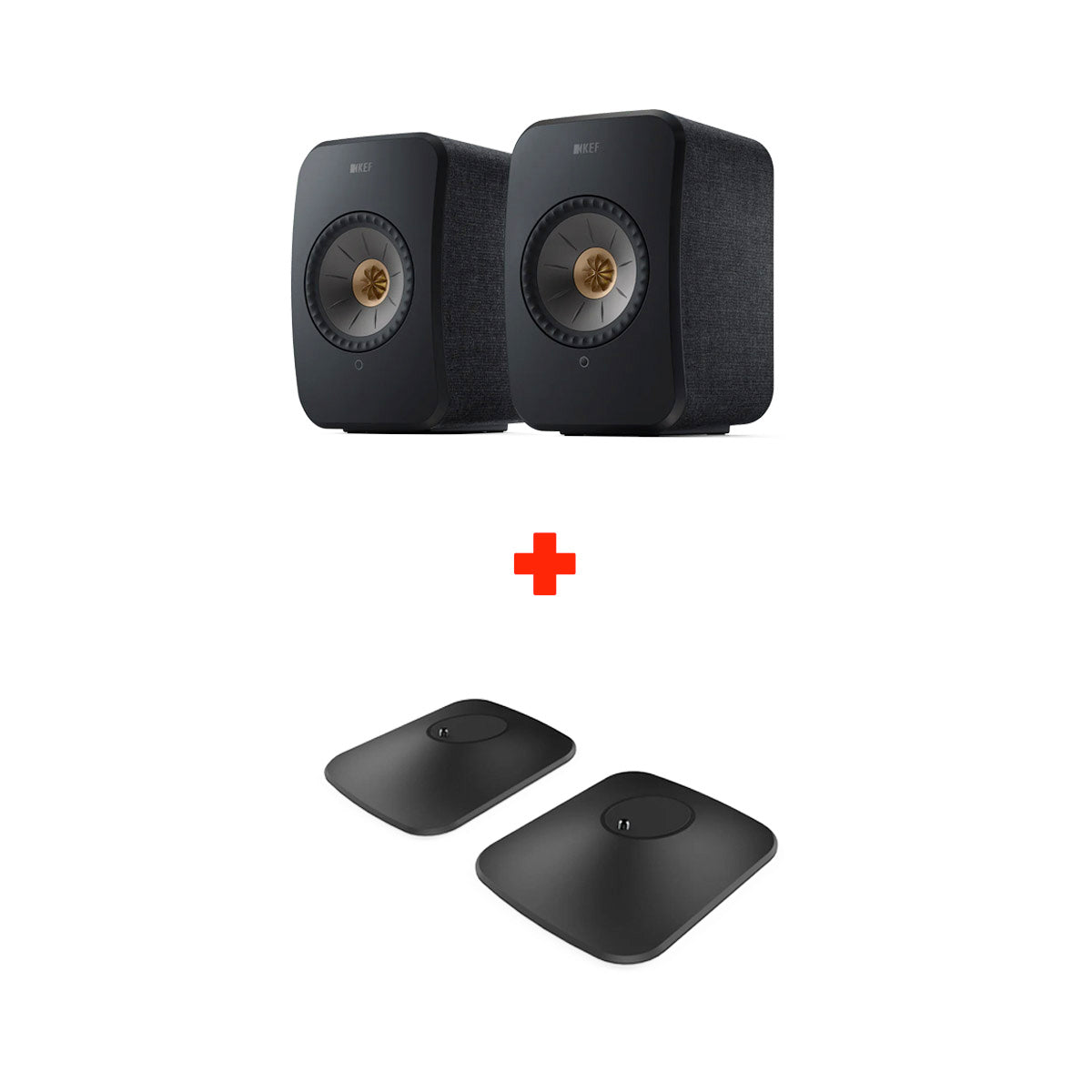 KEF LSXII (LSX2) Wireless Bookshelf Speakers + P1 Desk Pads Bundle - Carbon Black