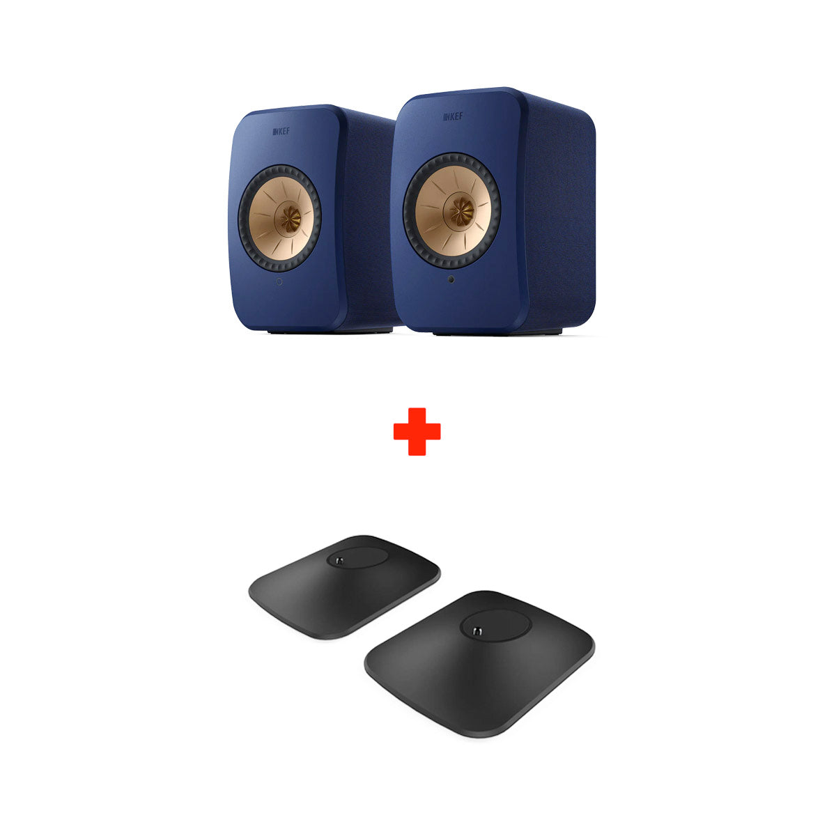 KEF LSXII (LSX2) Wireless Bookshelf Speakers + P1 Desk Pads Bundle - Cobalt Blue