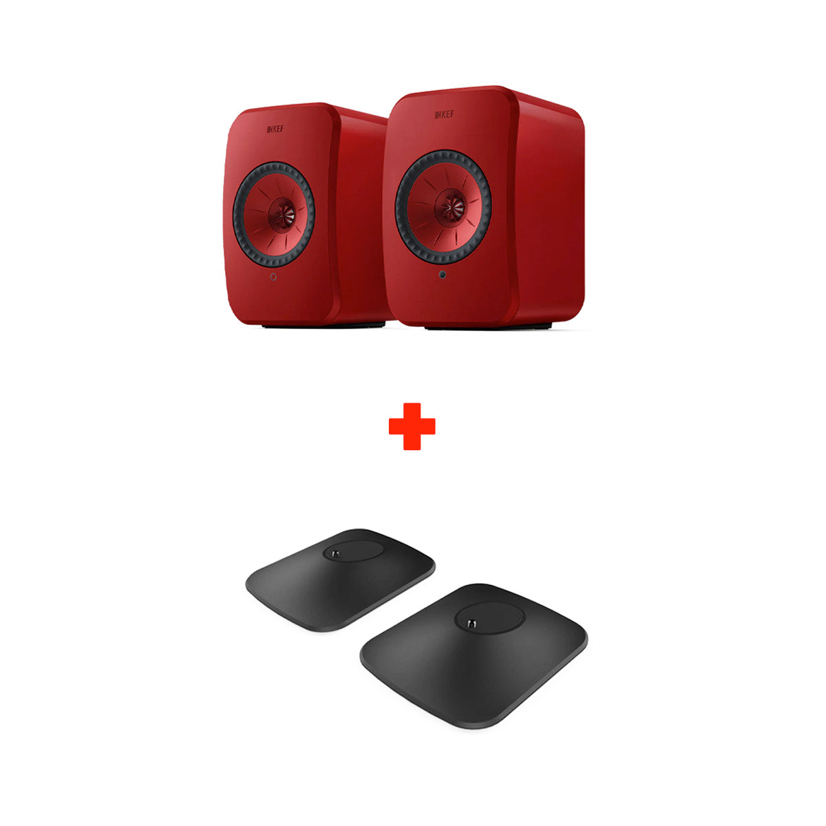 KEF LSXII (LSX2) Wireless Bookshelf Speakers + P1 Desk Pads Bundle - Lava Red