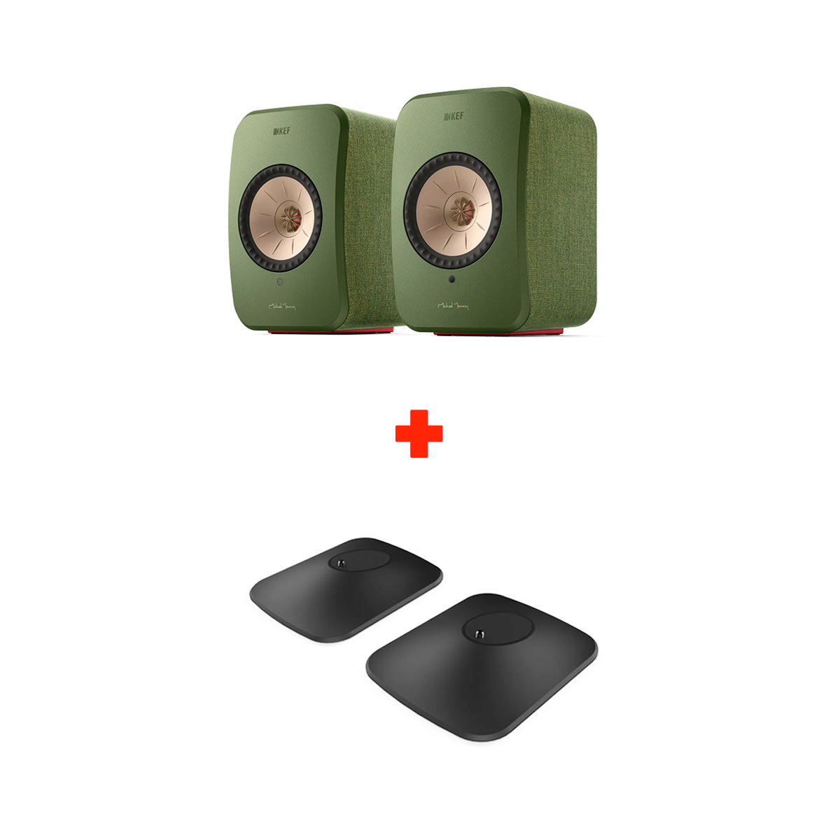 KEF LSXII (LSX2) Wireless Bookshelf Speakers + P1 Desk Pads Bundle - Olive Green