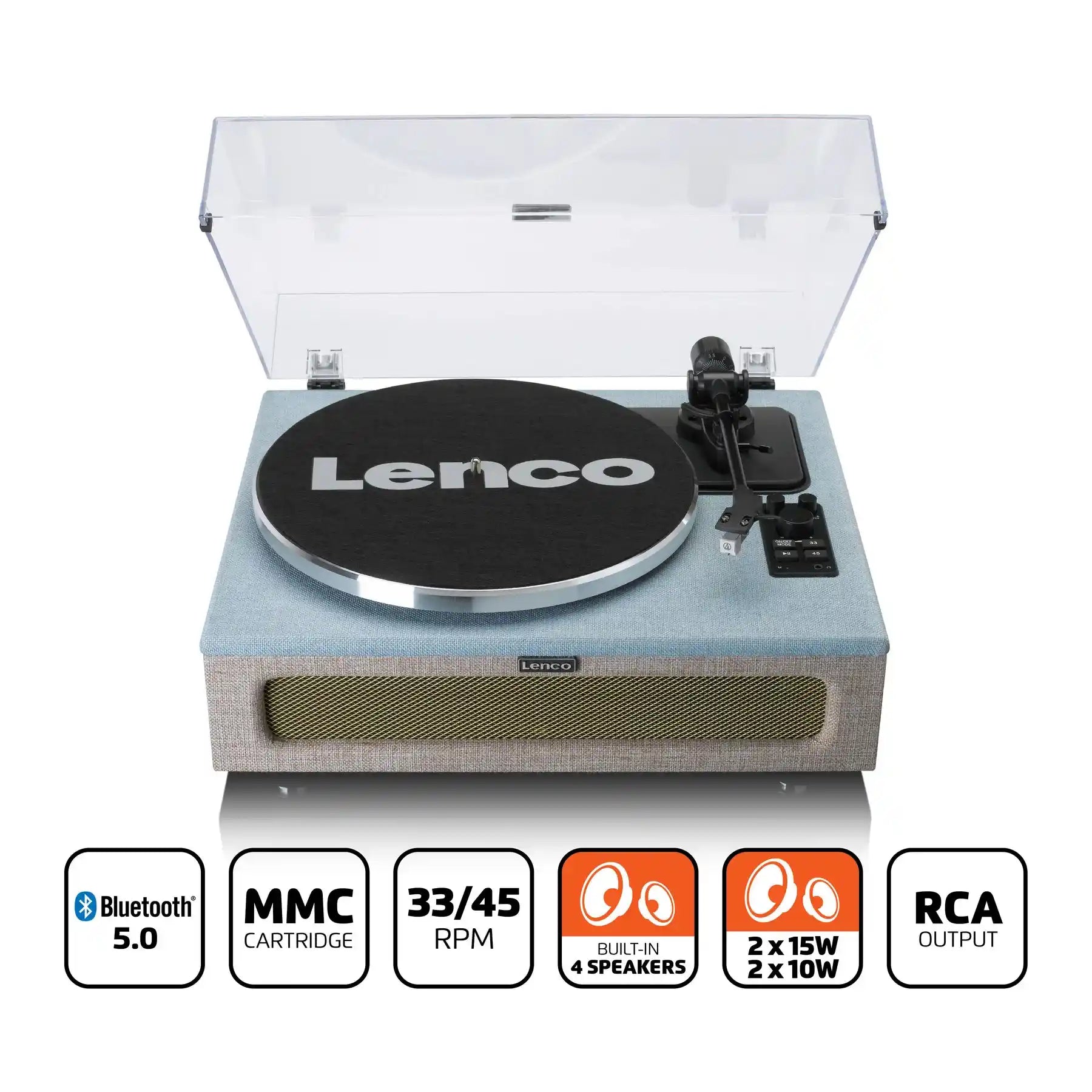 Lenco LS-440 Fabric Turntable with 4 built-in bluetooth speakers 50W RMS - Blue
