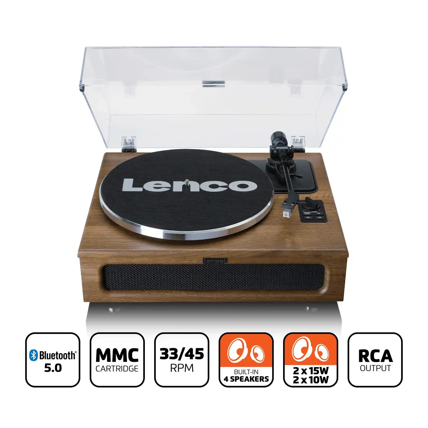 Lenco LS-410WA Wooden Turntable with 4 built-in Bluetooth speakers 40W - Walnut