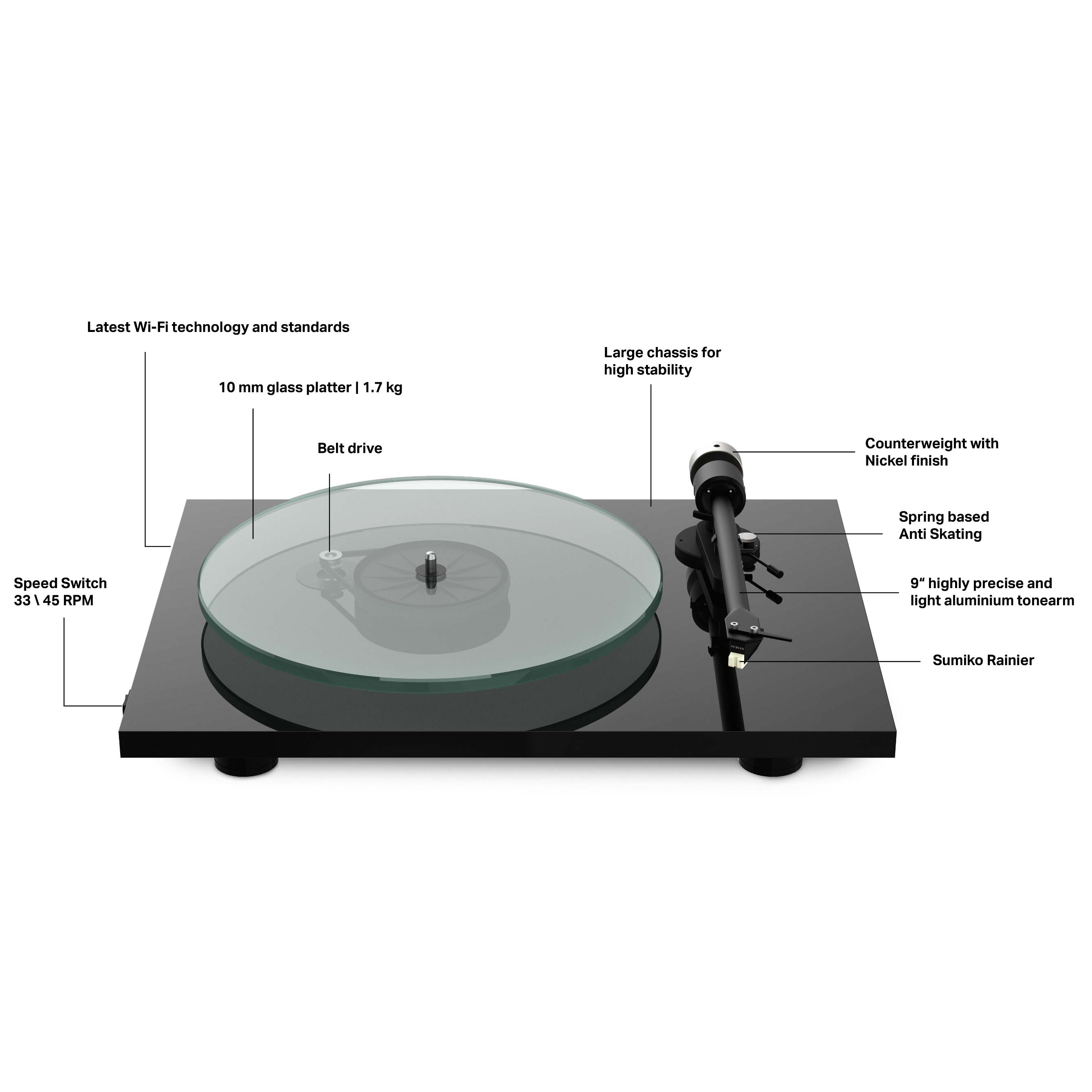 Pro-Ject T2W Turntable with Ortofon 2M Red Cartridge - High Gloss Black
