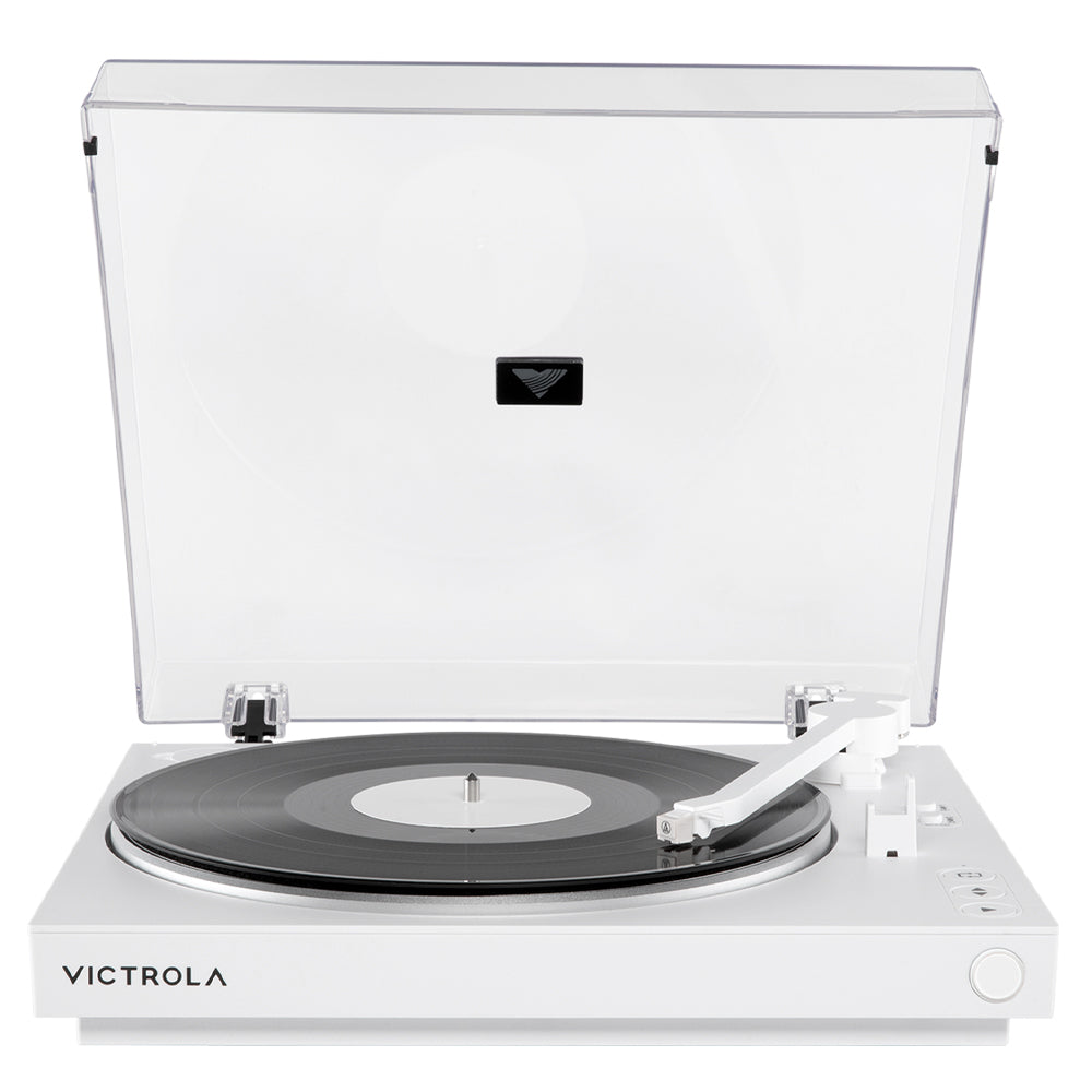 Victrola Automatic Turntable + Victrola Tempo Bookshelf Speakers Bundle - White
