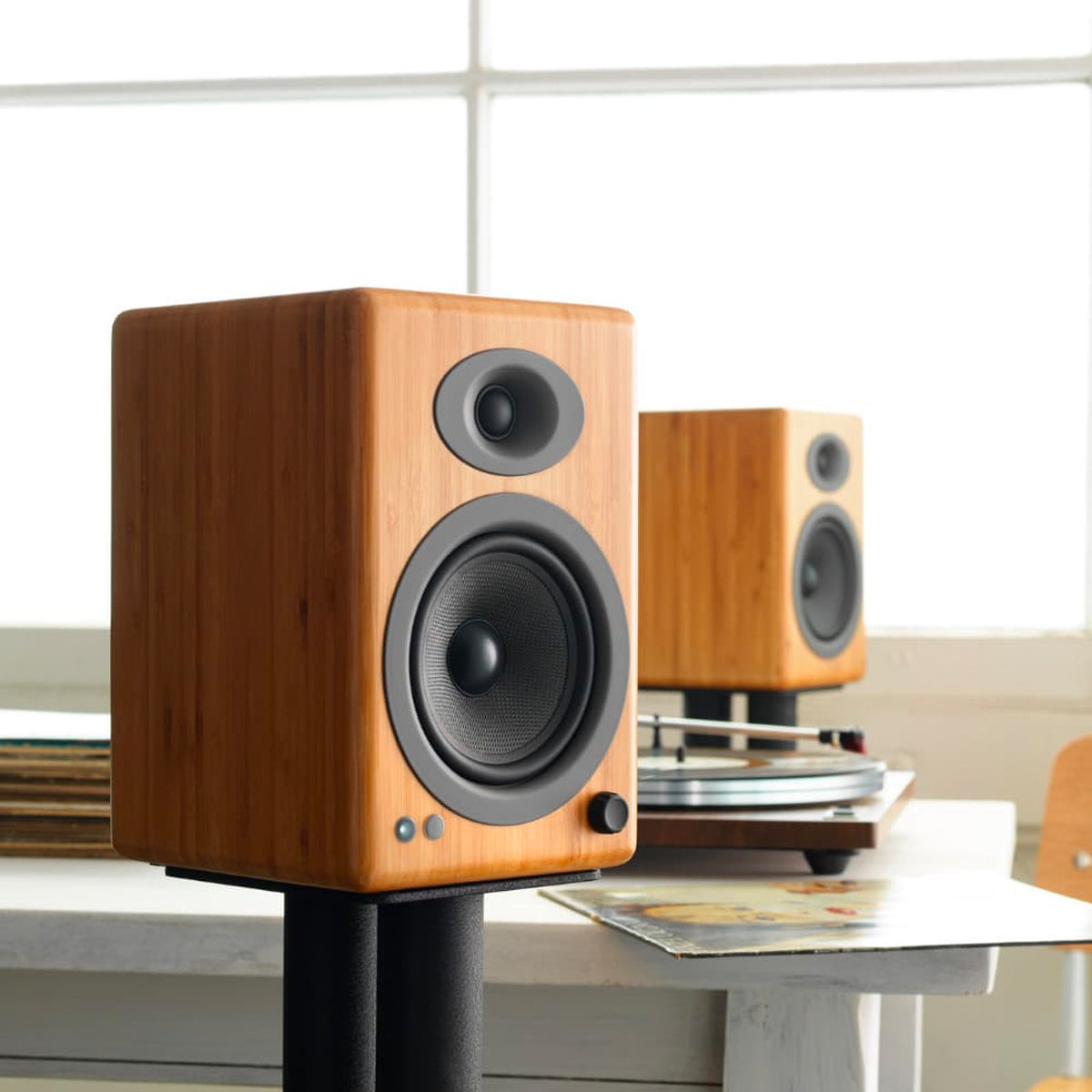 Audioengine A5+ Powered Wireless Speakers - Solid Natural Bamboo - The Audio Experts