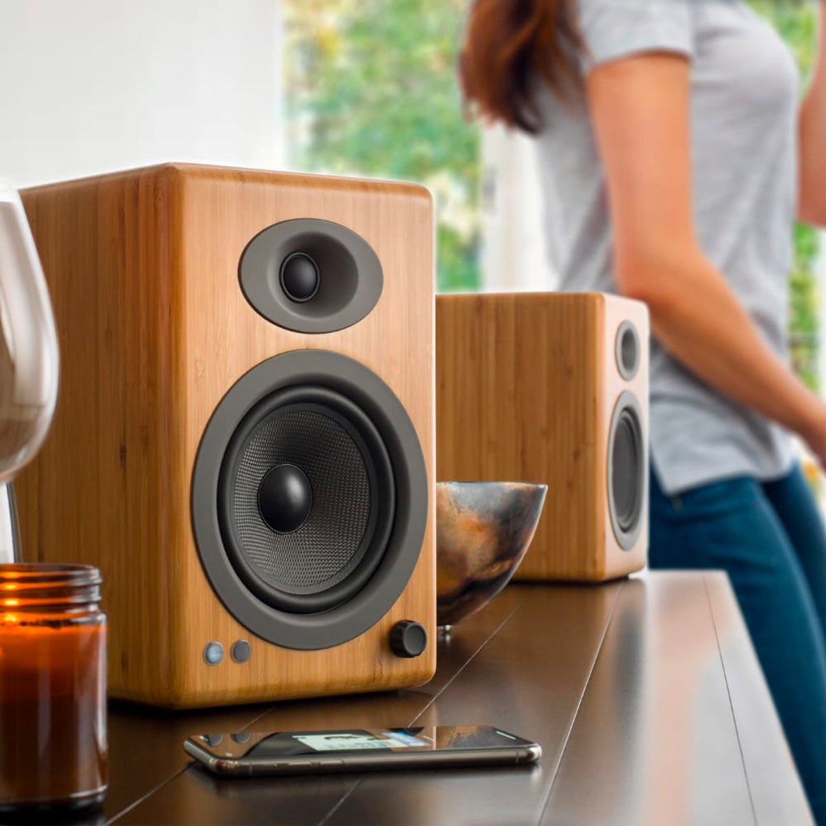 Audioengine A5+ Powered Wireless Speakers - Solid Natural Bamboo - The Audio Experts