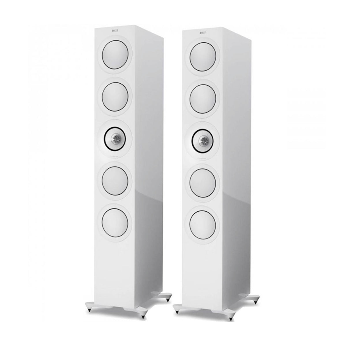 KEF R11 Meta Floorstanding Speakers with grills - Gloss White - The Audio Experts