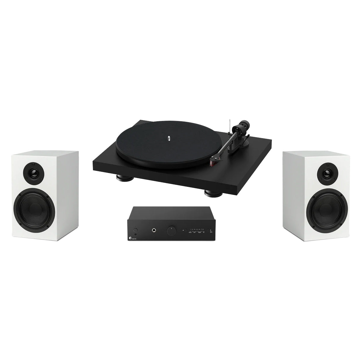 Pro-Ject Colorful Audio System - Black TT/White Speakers - The Audio Experts