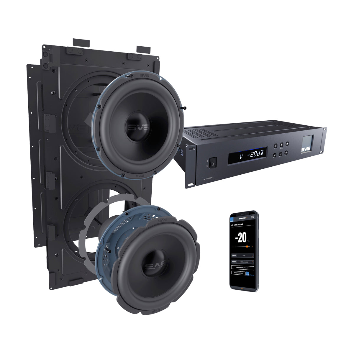 SVS 3000 In-Wall Dual 9" Subwoofer with Rack-Mount STA-800D2)